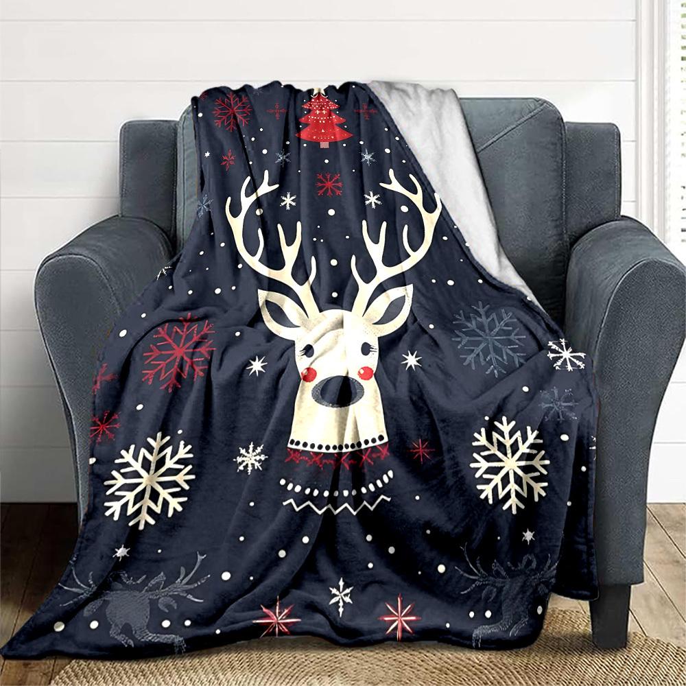 1pc Christmas Deer Blanket, Lightweight Flannel Throw Blanket for Sofa, Bed, Travel, Camping, Living Room, Office, Couch, Chair, and Bed