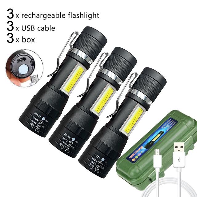 Lanterna LED Mini Q5 Bateria Embutida Zoom Lanterna Lâmpada COB 2000 Lumens Ajustável Exterior À Prova D'água de Emergência Luz de Bolso