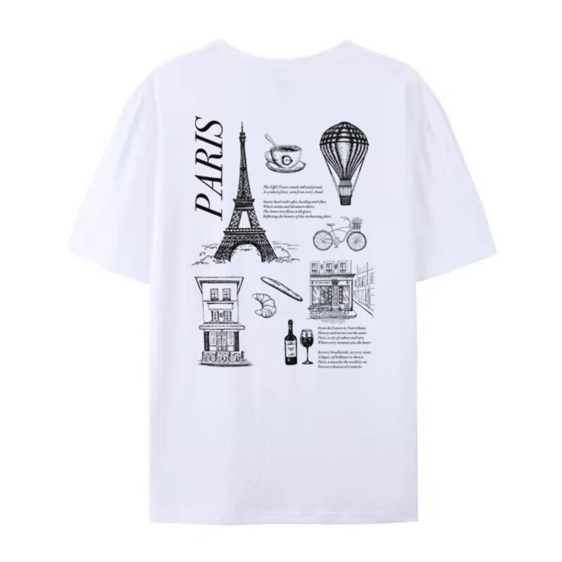 Paris France Loose Streetwear Graphic Tees Women Vintage Aesthetic Travel T Shirt Eiffel Tower Graphic Tees Unisex Vacation Tops S