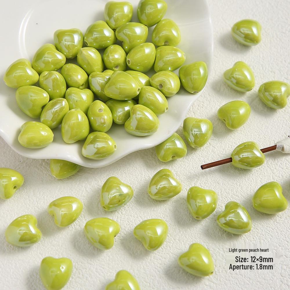 Handmade Cute Flower & Heart Green Ceramic Beads for DIY Jewelry