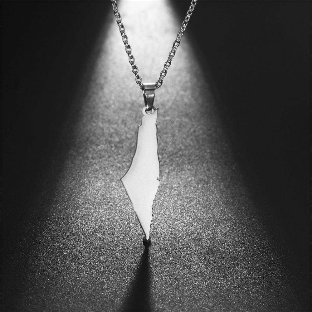 

My Shape Palestine Arabic Pendant Necklaces for Women Men Country Geographic Charms Chain Choker Fashion Stainless Steel Jewelry 45cm