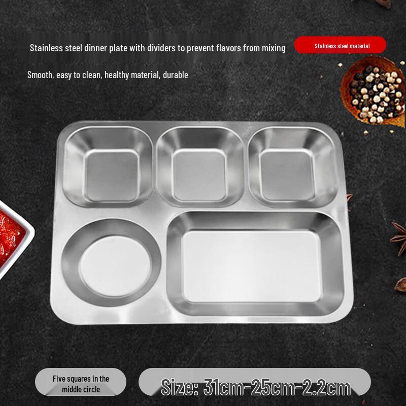 

304 Stainless Steel 5-Compartment Canteen Meal Tray