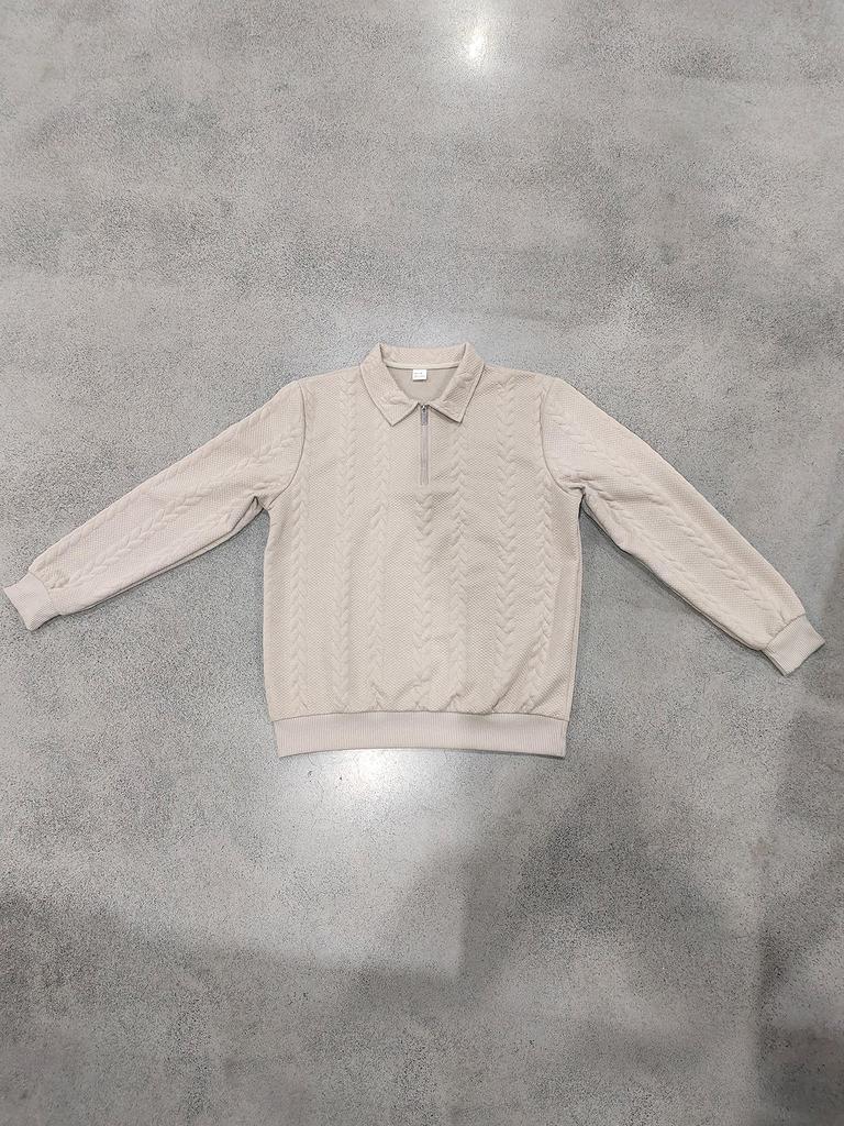 2026 Men's Heavyweight Textured Lapel Zip Polo Sweatshirt for Spring/Autumn