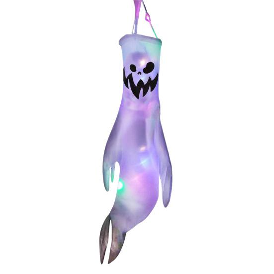 43 Inch Halloween Ghost Windsock Flags with LED Lights Outdoor Hanging Scary Light Up Ghost Wind Socks for Tree Yard Porch Garden Decor