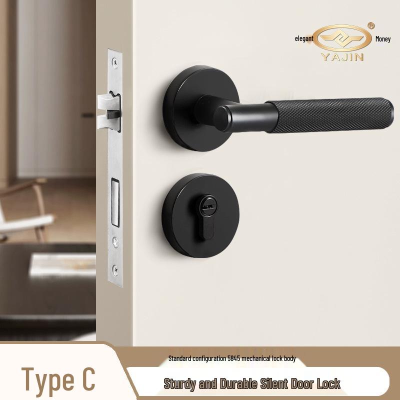 Yajin Zinc Alloy Lever Handle Lock for Indoor Doors, with Key - Modern Design for Bedroom and Bathroom.