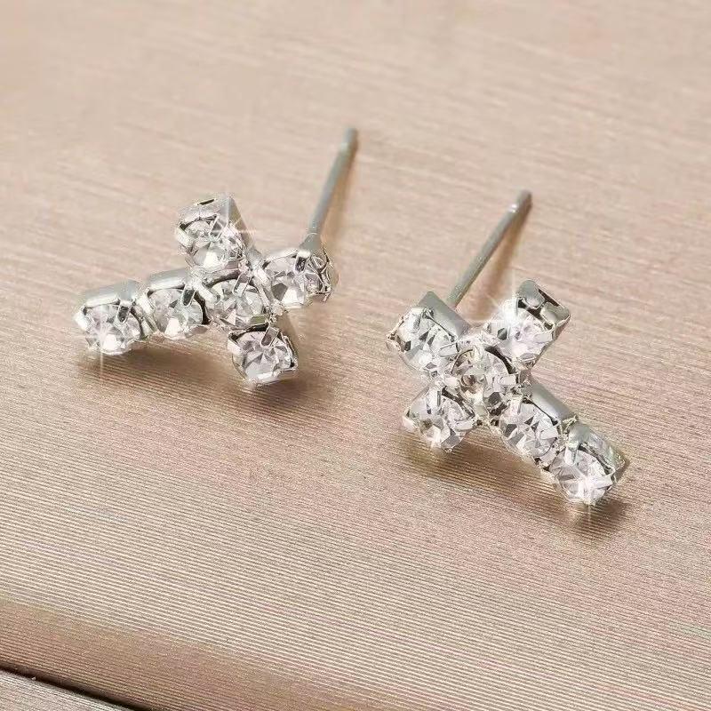 Elegant Diamond Cross Silver Stud Earrings 2025 - High-End Luxury with Versatile Style