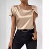 European and American summer satin short sleeves, satin kinks, solid color loose and versatile top women