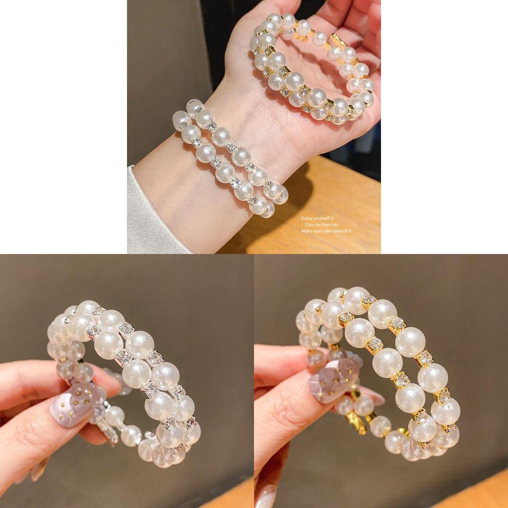 Pearl Beaded Double Layer Bracelet With Rhinestone Embellishments For Elegant Office Wear