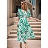 Summer 2025 European and American Dress Temperament Waist Hugging V-neck Print Long dress V-Neck Printed Long Skirt