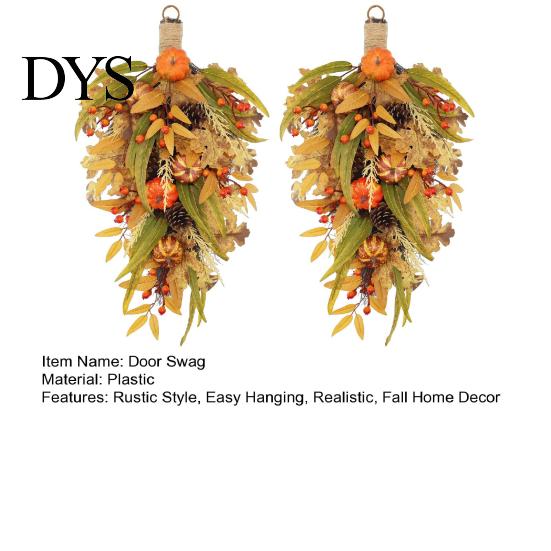 Artificial Pumpkin Wreath Fall Teardrop Swag, Faux Pumpkins Berries Pinecones Leaves Door Traditional Autumn Tabletop Display Harvest for Thanksgiving