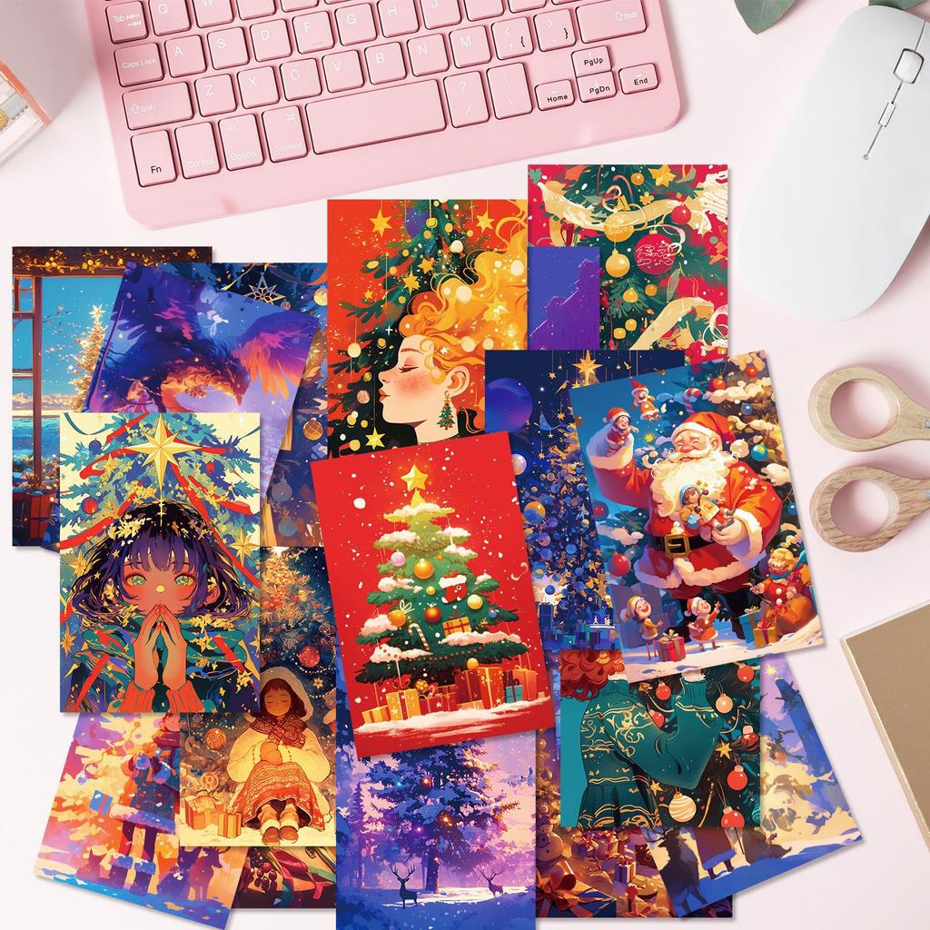 50 Christmas Tree Snowman Healing Theme Wall Cards Christmas Hats Warm Picture Decoration Bedroom Wall Greeting Cards