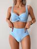 Sexy Sportswear for Women Vintage Fashion Sleeveless Swim Solid Folds 2025 New Spring Summer Two Piece Suits Bikinis Set