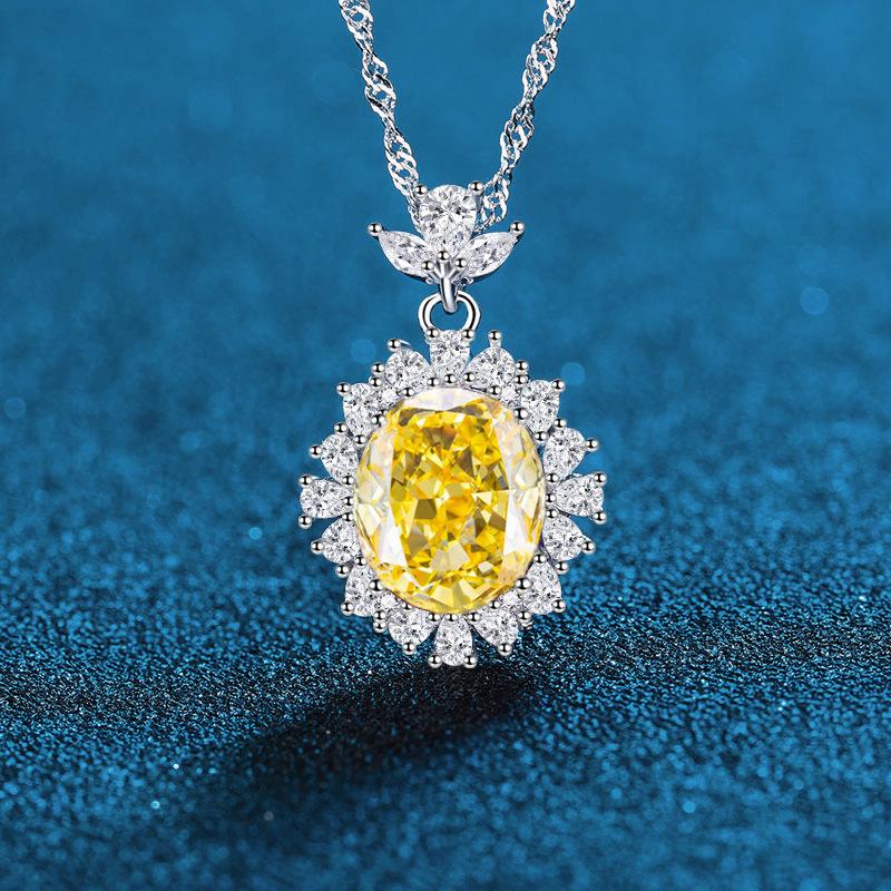 S925 Sterling Silver Gemstone Necklace: Blue, Yellow, Red, Green Retro Luxury Style for Women S925 Sterling Silver
