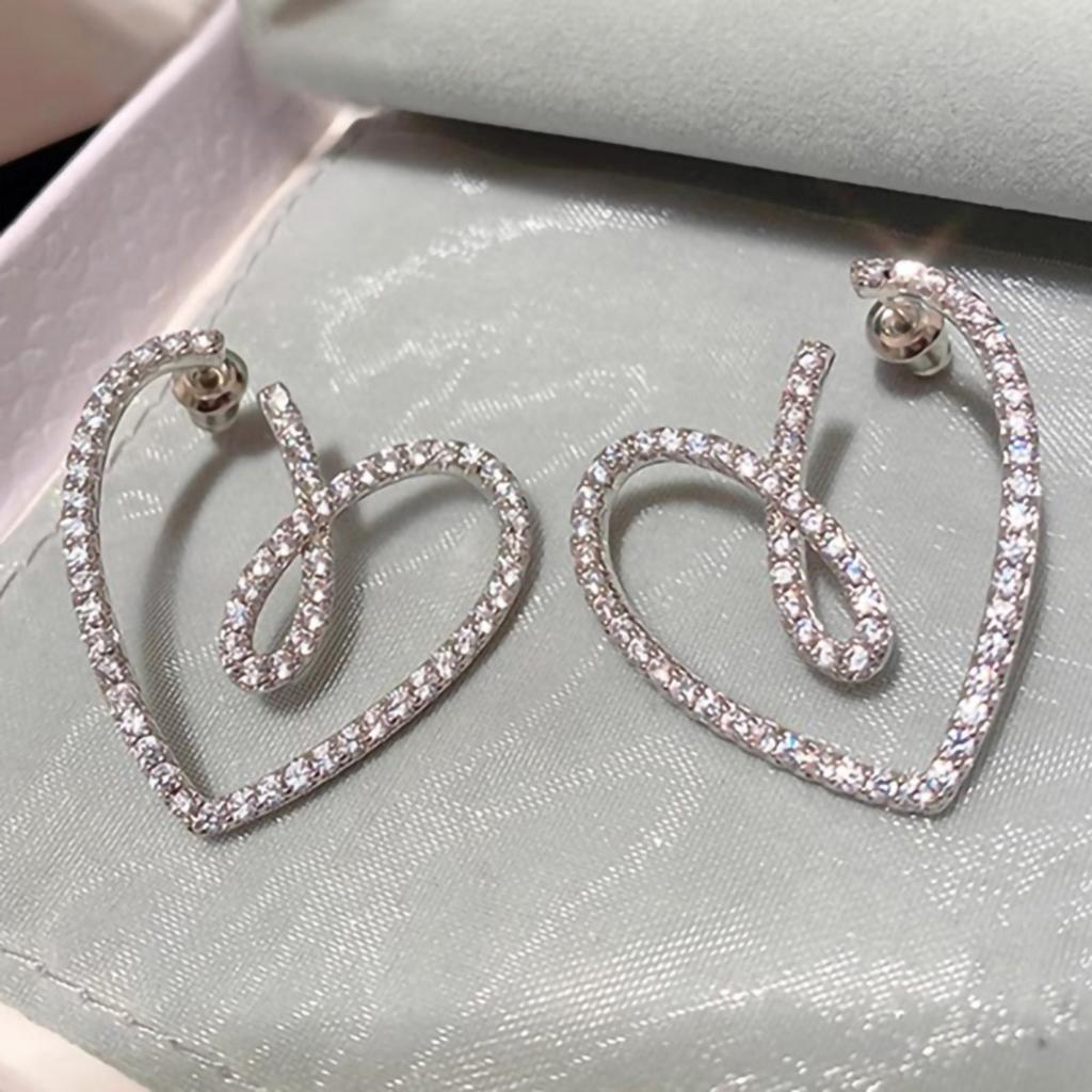 Open Heart Outline Dangle Earrings for Women Sparkly Pave Love Shape Drop Earrings Elegant Party Jewelry