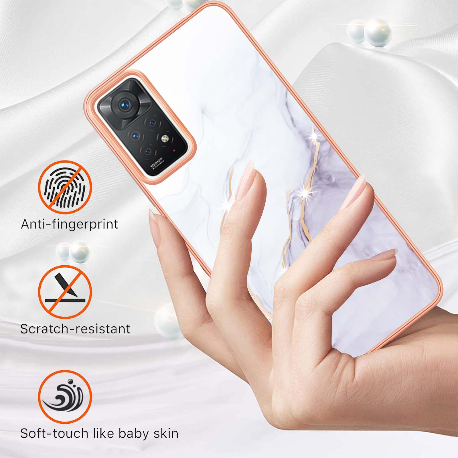 

For Xiaomi Redmi Note 12 Pro 4G/11 Pro 4G (Mediatek)/Note 11 Pro 5G (Qualcomm) TPU Case with IMD Marble Pattern Back Cover White 006