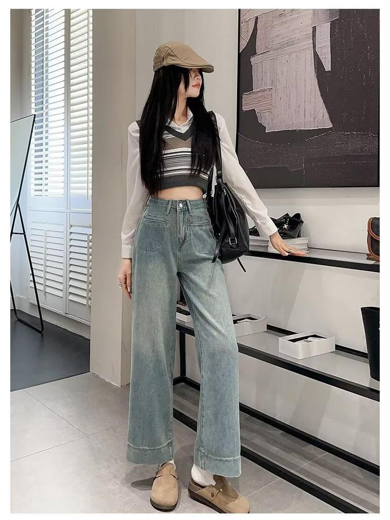 Women's High-Waisted Retro Straight-Leg Jeans - Spring & Autumn 2024 Collection