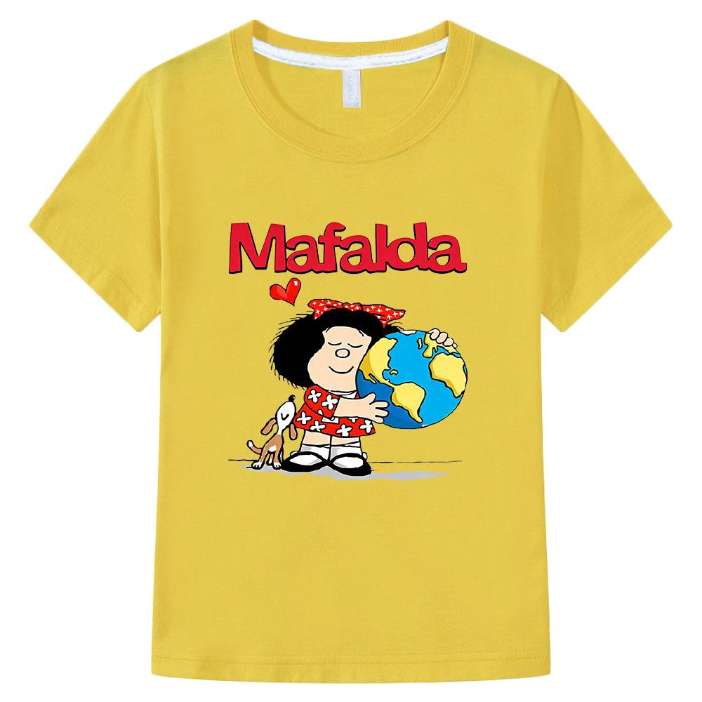 

Mafalda Print Kids Cotton T-shirt Cartoon Girls Clothes Boys Short Sleeve Graphic Manga Tops Summer Children s Tees Camisetas 160 жовтий