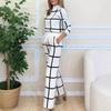 2024 Fall/Winter Women's Solid Color Plaid High Neck Long Sleeve Top & Long Pants Set