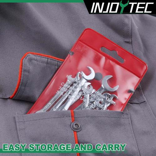 INJOYTEC 10-Piece Mini Spanner Set, 5/32"-7/16" Mini Open-End Spanner Wrench Set, Ultra-Thin Inch SAE Spanner Set, Mini Combination Wrench Set, Thin-E
