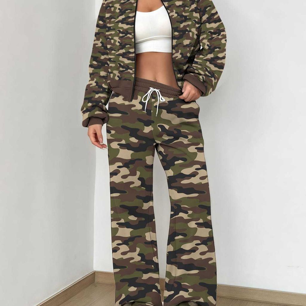 Splicing Autumn And Winter New European And American Women'S Clothing Army Green Camouflage Printing Suit Women