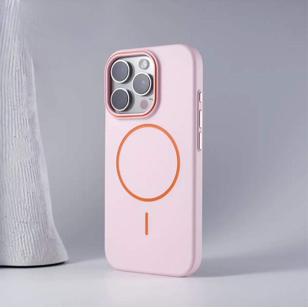Applicable to Apple 17promax matte skin color contrast fine ring magnetic suction iPhone16 light and anti-drop mobile phone case