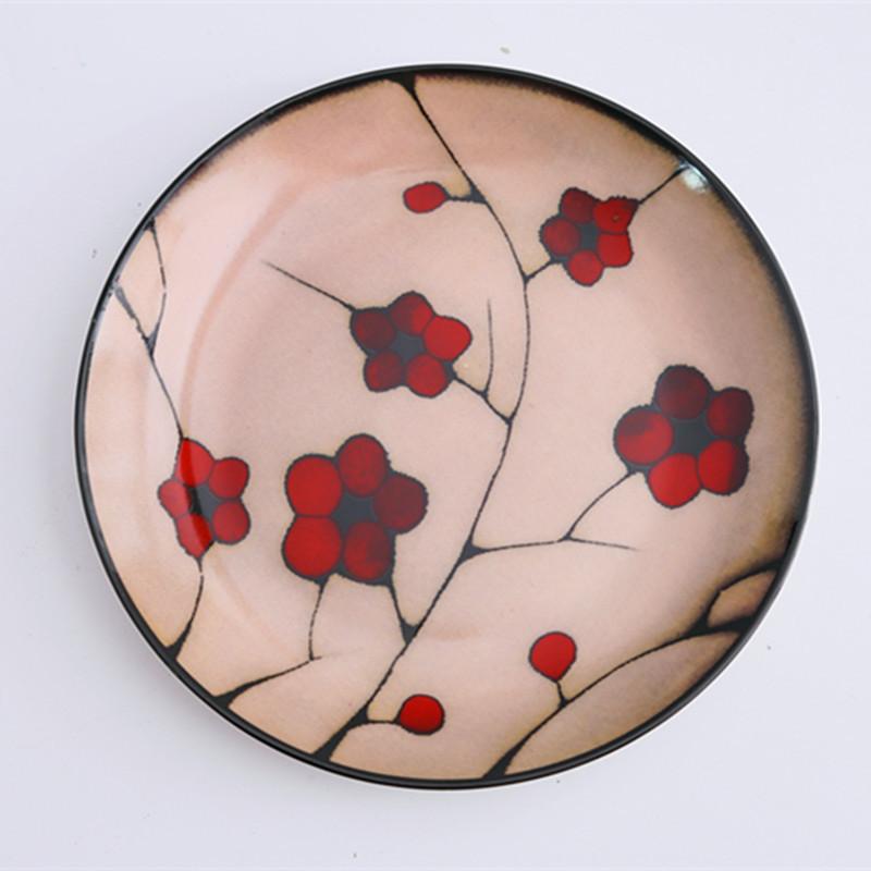Vintage Ceramic Flower 8-inch Plate Wall Decorative Plate Mysterious Face Plate Decoration Stentless Livingroom Home Decor