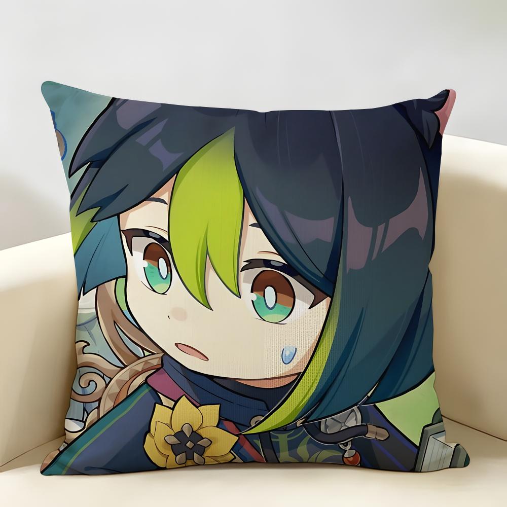 Tighnari Cute Genshin Impact Cushion Cover Natural Linen Organic Fabric DoubleSided Printing Room Sofa Decor Pillow Case