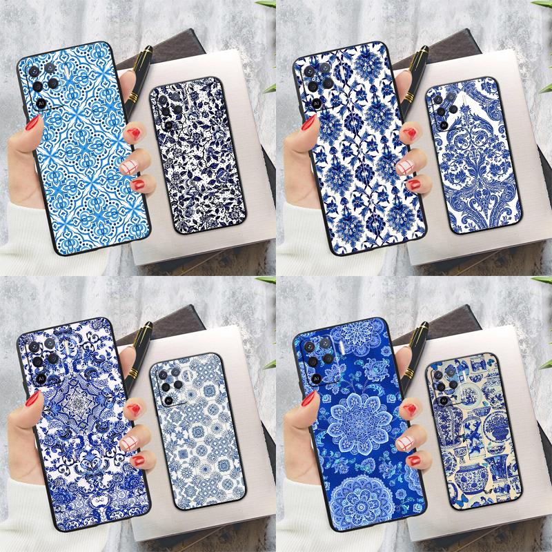 Blue And White Porcelain Case For Oppo A15 A16 A17 A52 A72 A76 A96 A74 A94 A53 A54S A57S A58 A78 A98 A77 Phone Cover