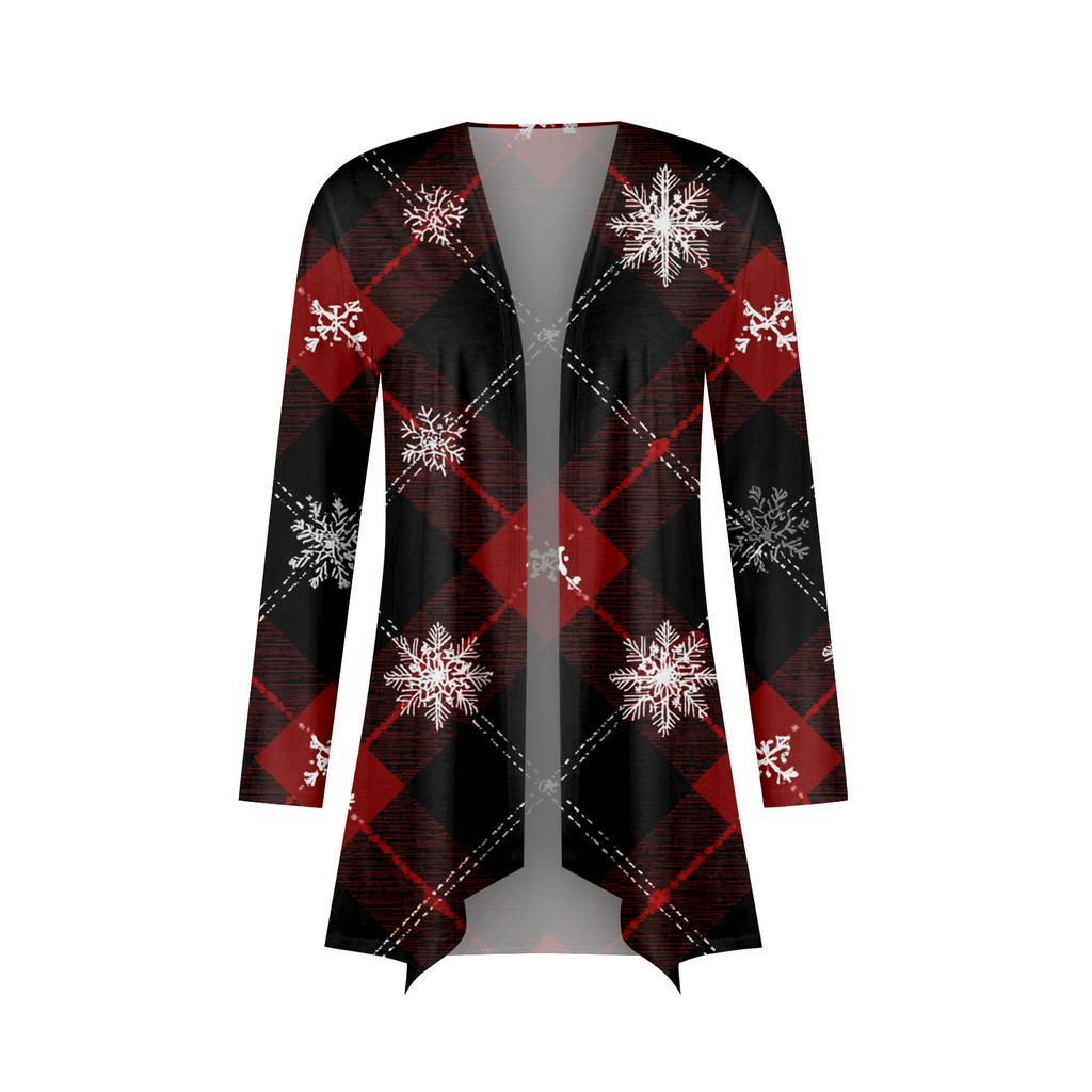 Dammode Julmönstrad Jacka Långärmad Casual Kofta Kappa