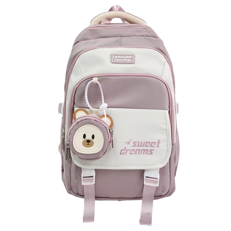 

Рюкзак для ученика средней школы, детский рюкзак большой вместимости, рюкзак с цветовым контрастом для девочек с кошельком для монет фиолетовый