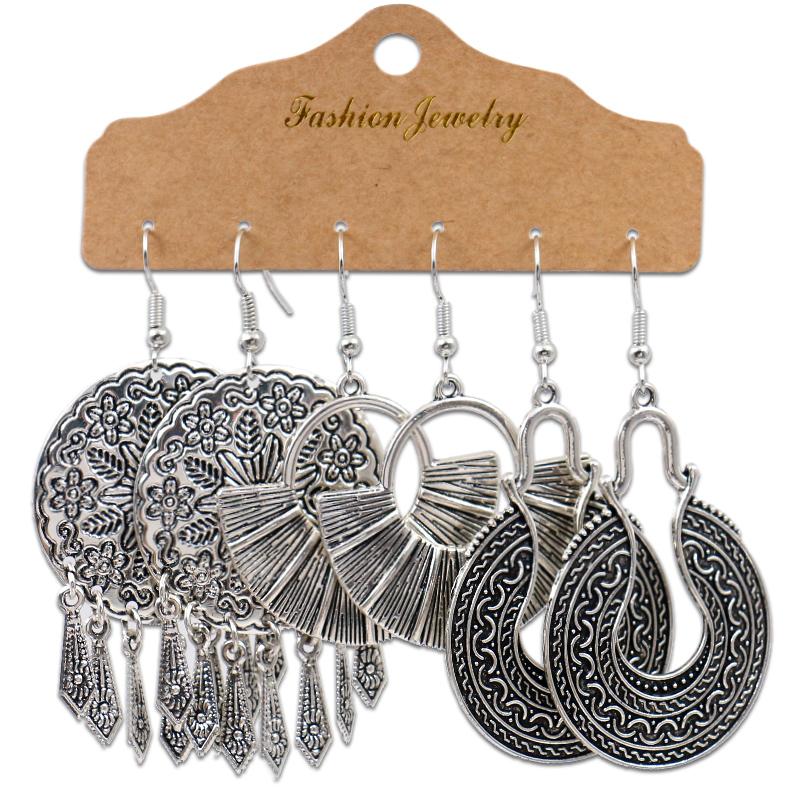 Antique Sliver-Plated Hollow Alloy Geometric Dangle Indian Earrings For Women Gypsy Zircon Boho Ethnic Leaf Bell Tassel Earring