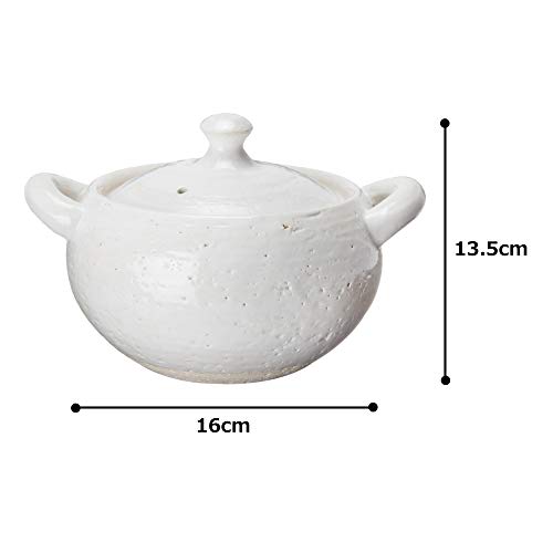 Hase Seito Hase-en Earthenware Pot, 1-2 Person Capacity, Approx. 16cm, Approx. 700ml Capacity, Can Be Cooked Over an Open Fire or Empty, Oven Safe, Wh