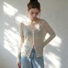 Ruhiger Luxus Leinen dünn durchgestrickter Pullover langärmlig Lyocell Sonnenschutzhemd Damen tragen figurbetont V-Ausschnitt Cardigan vor und nach dem Sommer