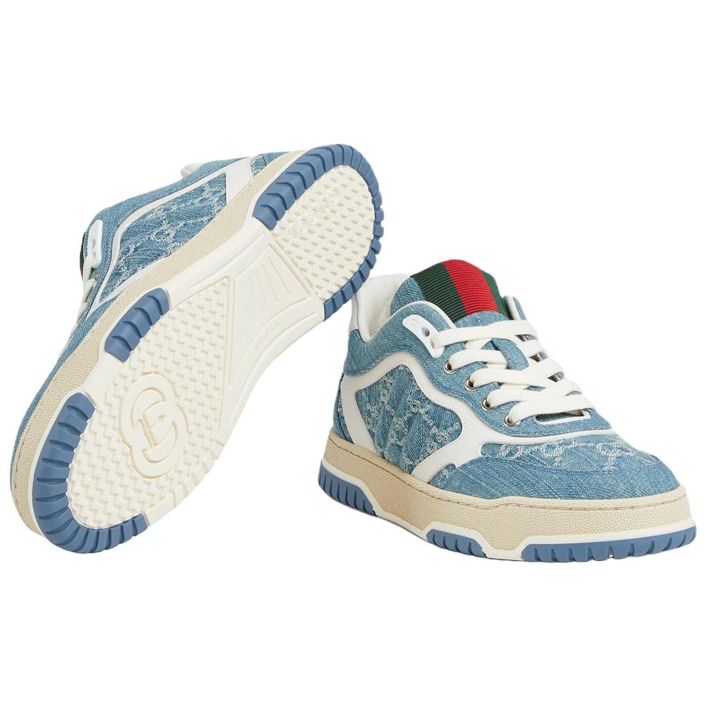 Gucci Re Web Denim, Leather Low Top Skateboard Shoes Women's Blue 838831 FAEVU 4645