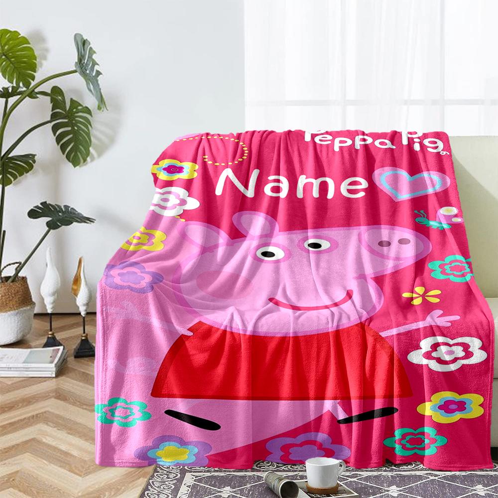 Custom Name Peppa Pig Theme Printed Blanket - Perfect for Couch, Bed, Travel & Outdoor Use | Machine Washable, Cozy & Durable.