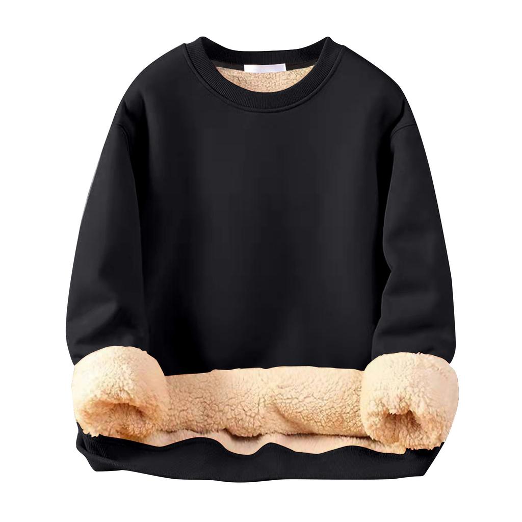 Men's Solid Color Plus Velvet Round Neck Sweatshirt Men's Sports Large Size Casual Round Neck Sweatshirt