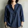 Women's Casual Loose Fit Stand Collar Blouse with Side Buttons