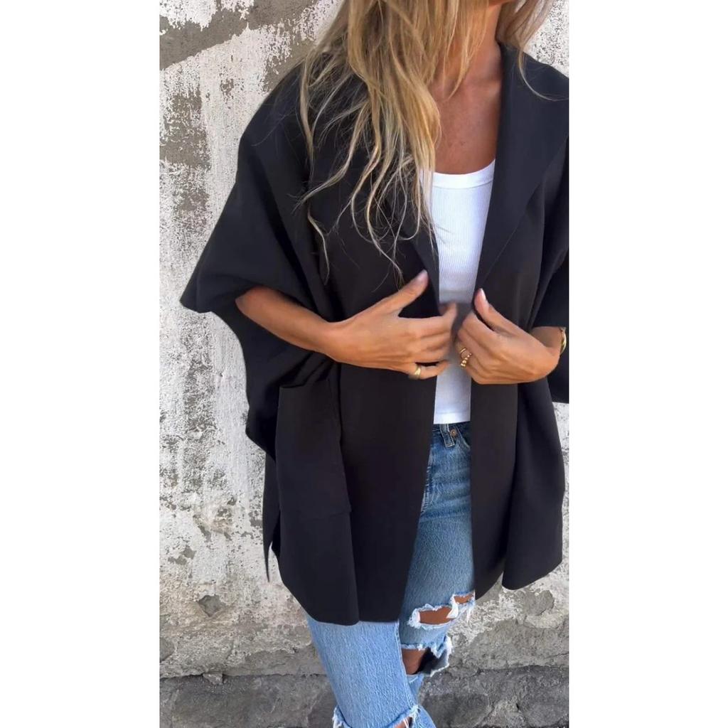New Women's Fall Winter Lapel One-piece Poncho Coat