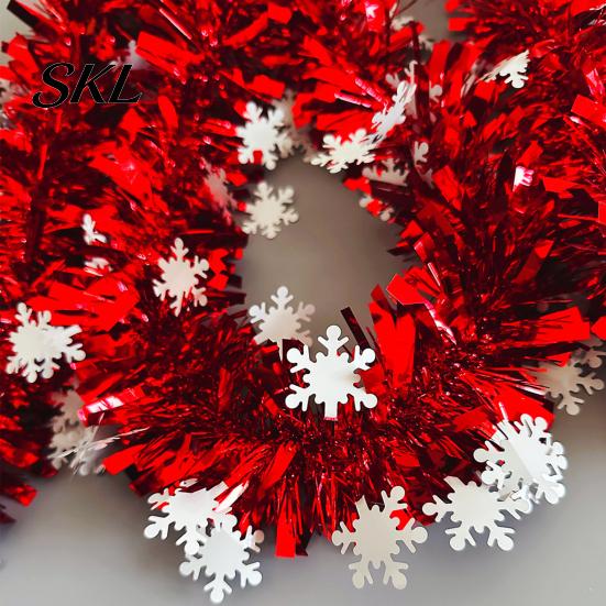Snowy Winter Tree Ornaments 78 Inch Red Christmas Tinsel Garland, Holiday Shiny Metallic Foil Twist Garland Flexible Hanging for Party with Snowflake