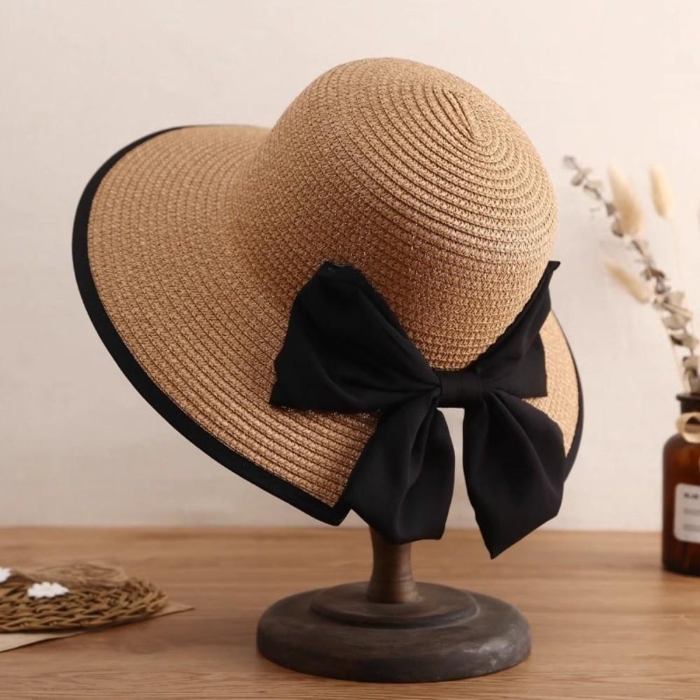 Wide Brim Straw Weave Sun Hat Large Bow Bowknot Sun Cap Fashion Sunscreen Bucket Hat Outdoor