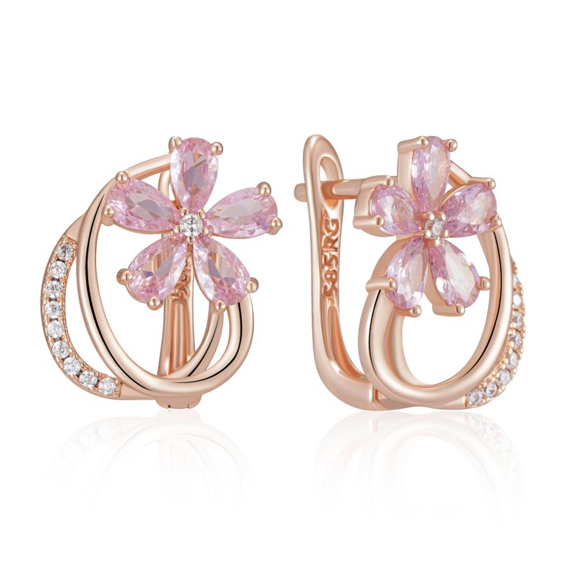 

Pink Natural Zircon Flower English Earrings For Women Trend Rose Gold Color Quality Daily Fine Vintage Jewelry