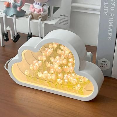 Handmade Diy Tulip Flower Sea Night Atmosphere Lamp Clouds Tulip Lamp Led Night Light Mirror Table Lamp Bedroom Decor Lights