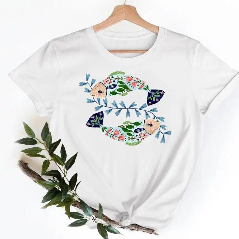 Tee Shirt T Fish Watercolor Printing Women Casual Fashion Tshirt Top Female Lady Clothes Short Sleeve Graphic T-shirts