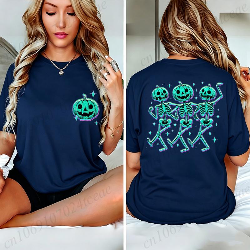 Pumpkin Skeleton Halloween Shirt T-Shirts, Dancing Skeleton Pumpkin Tee, Spooky Hallowaeen Skeleton Shirt, Pumpkin T-Shirt Gifts