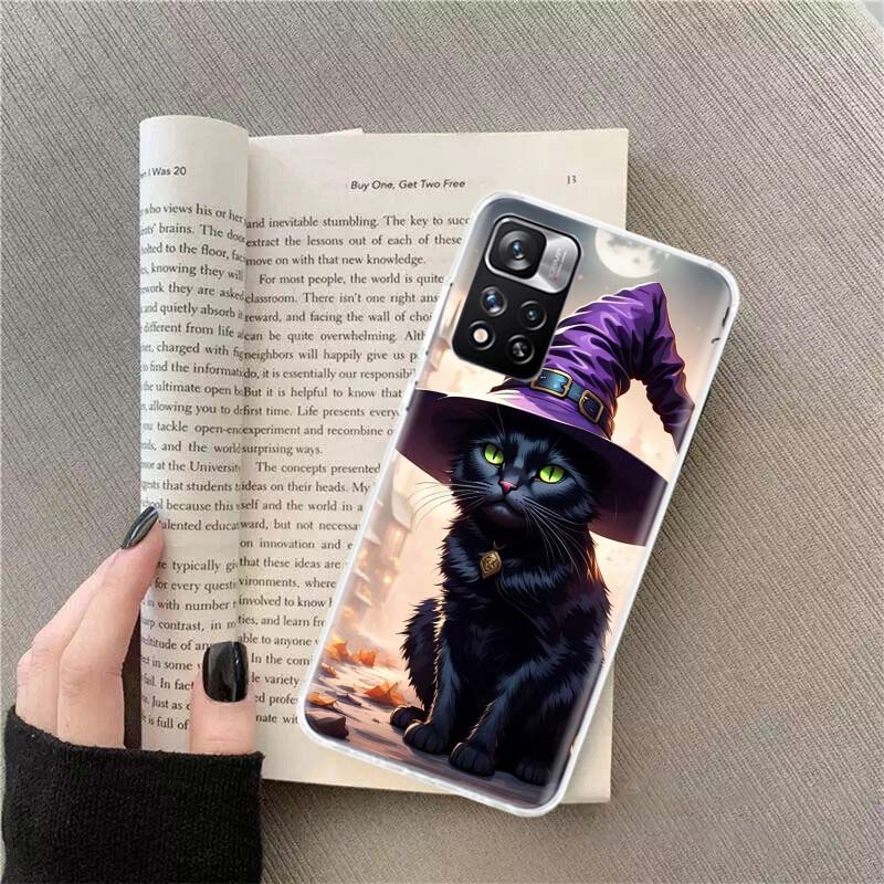 Halloween Magic Cat Phone Case For Redmi Note 13 12 Pro Plus 14 15 Pro 5G 11 11T 11E 11S 10 Pro 10S 9 9S Cover Cell Clear TPU Ca