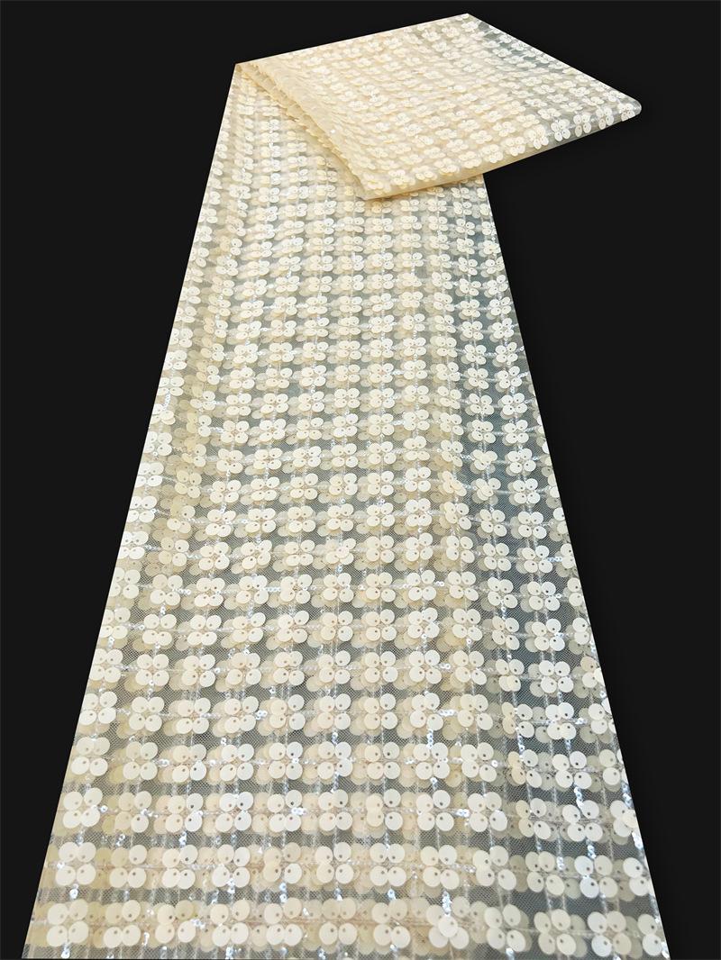 Sequined Embroidery Fabric with Beaded Four-leaf Flowers DIY Mesh Wedding Dresses Evening Gowns Curtains Tablecloths Bags 1Yard