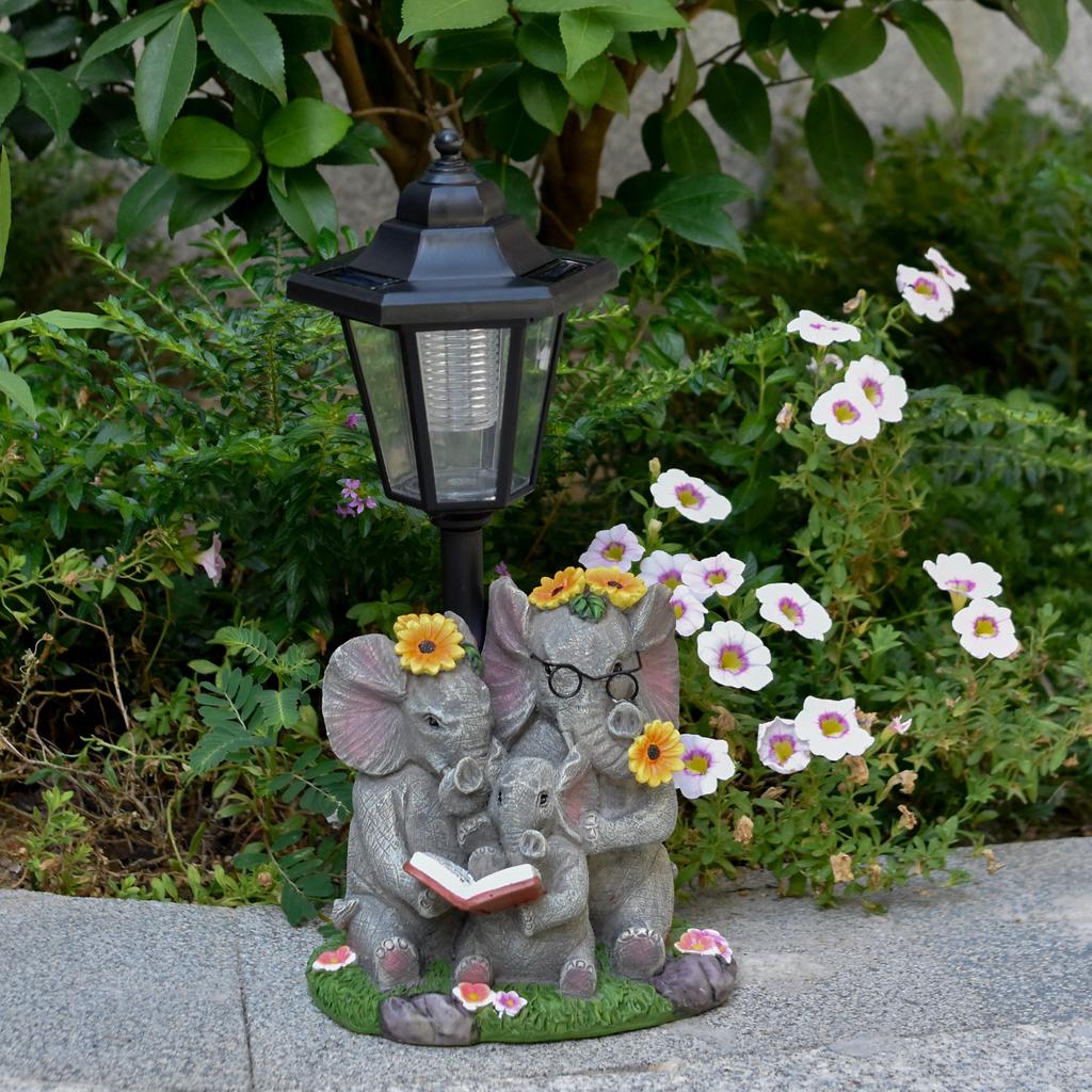 JYL TS/096, Escultura de Elefante Pai e Filho para Gramado de Jardim, Luz Solar Externa para Decoração de Corredor de Vila