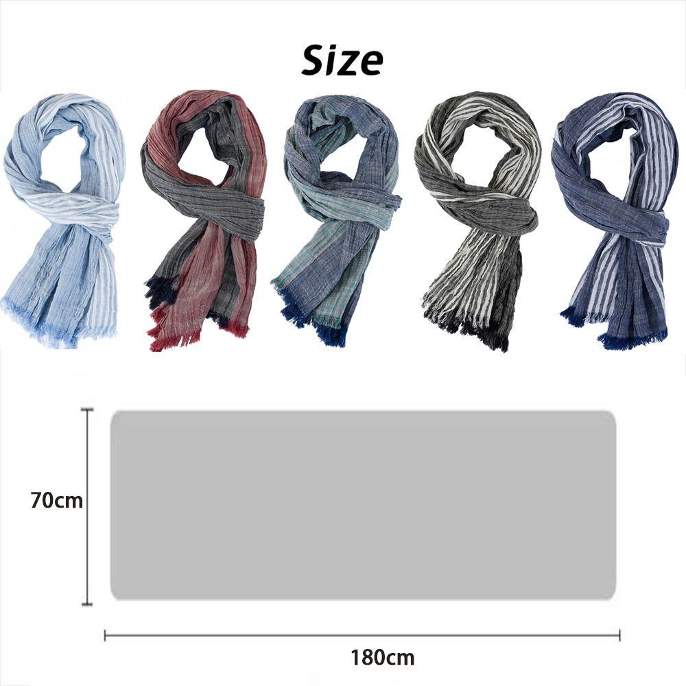 Luxury Cotton Linen Yarn-dyed Winter Men's Scarf Striped Soft Thin Long Shawl Tassel Neckerchief Wrap Autumn Winter Warm
