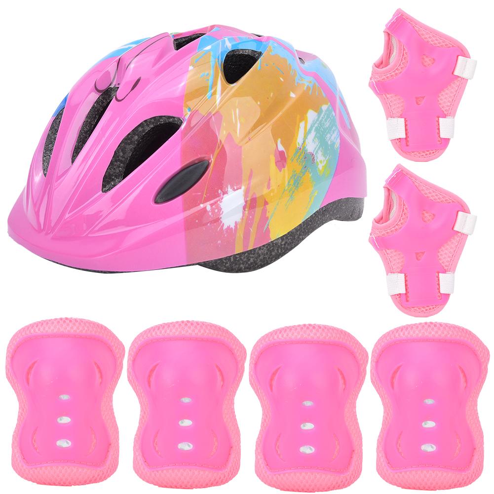 7pcs Kids Skating Bike Protective Gear Set Safety Helmet Knee Elbow Wrist PadPink Colorful Kids