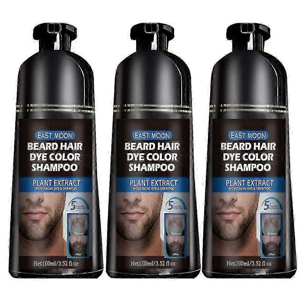 3pcs Beard Hair Color Dye Shampoo Natural Men Mustache Dying Black Darkening Yyfr